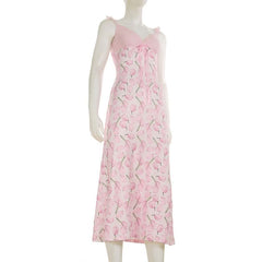 V neck lace hem flower print cami midi dress