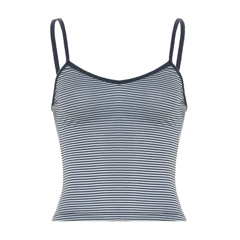Striped v neck contrast backless cami top