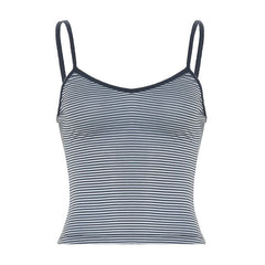 Striped v neck contrast backless cami top