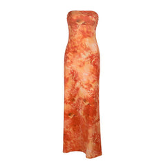 Print backless tube maxi dress