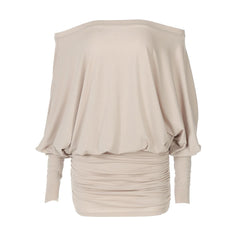 Long sleeve off shoulder ruched mini dress