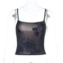 U neck flower pattern mesh cami top