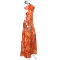 Print backless tube maxi dress