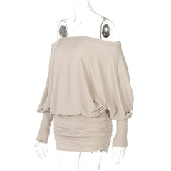 Long sleeve off shoulder ruched mini dress