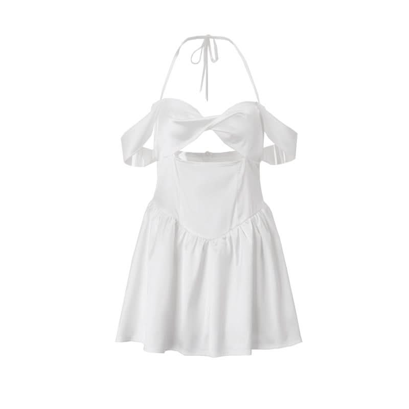 Halter off shoulder hollow out zip-up cut out mini dress