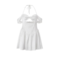 Halter off shoulder hollow out zip-up cut out mini dress