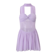 Sweetheart neck mesh solid backless mini dress