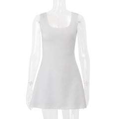 U neck self tie solid mini dress