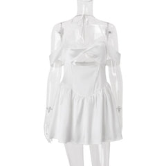 Halter off shoulder hollow out zip-up cut out mini dress