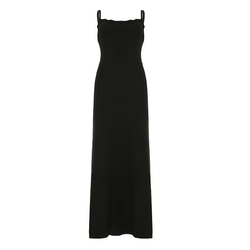 Square neck lace hem backless cami midi dress