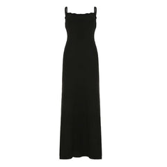 Square neck lace hem backless cami midi dress