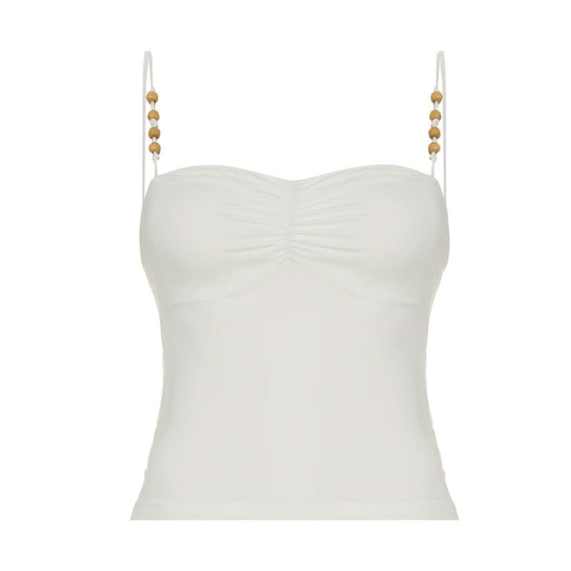 Ruched beaded backless solid cami top
