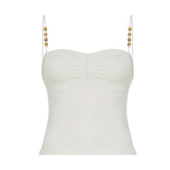 Ruched beaded backless solid cami top