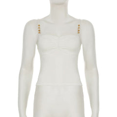 Ruched beaded backless solid cami top
