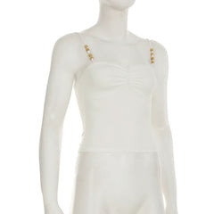 Ruched beaded backless solid cami top