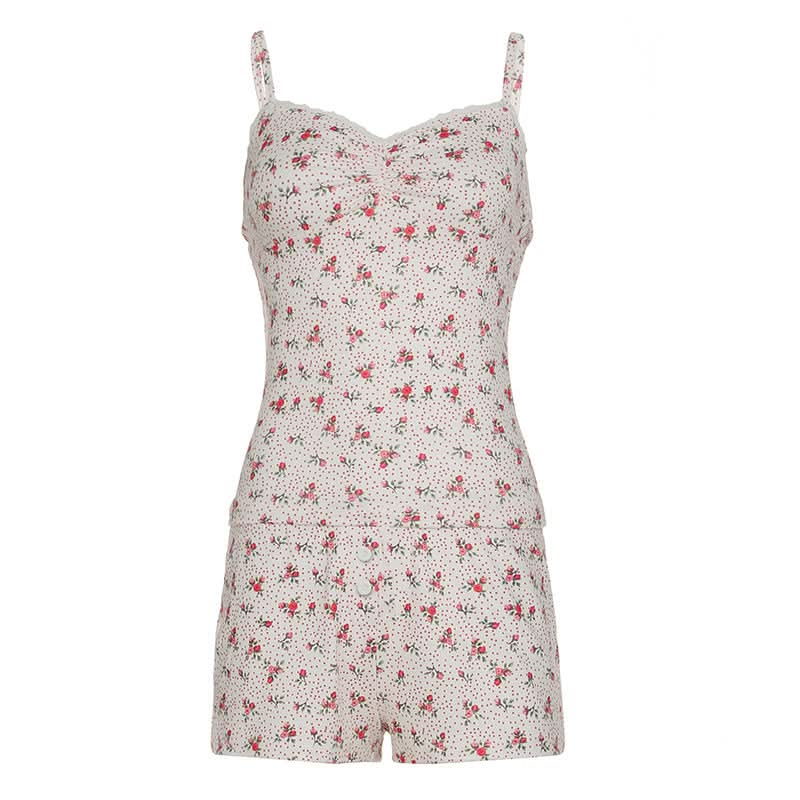 Ruched v neck flower print low rise cami pant set