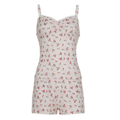Ruched v neck flower print low rise cami pant set