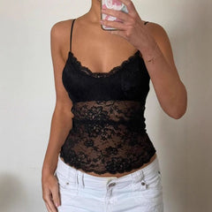 Lace v neck backless spaghetti strap top