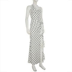 Polka dot halter slit flower applique maxi dress