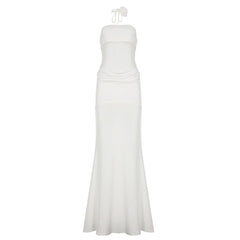 Ruched mesh patchwork solid tube maxi dress