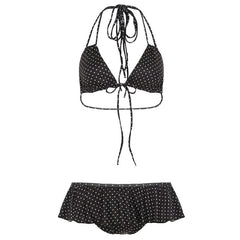 Ruffle self tie halter v neck polka dot pant set