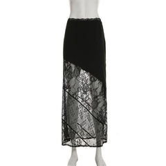 Lace patchwork irregular solid mini skirt