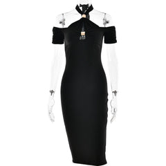 Halter hollow out self tie solid cut out midi dress