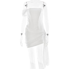 Ruched irregular satin backless tube mini dress