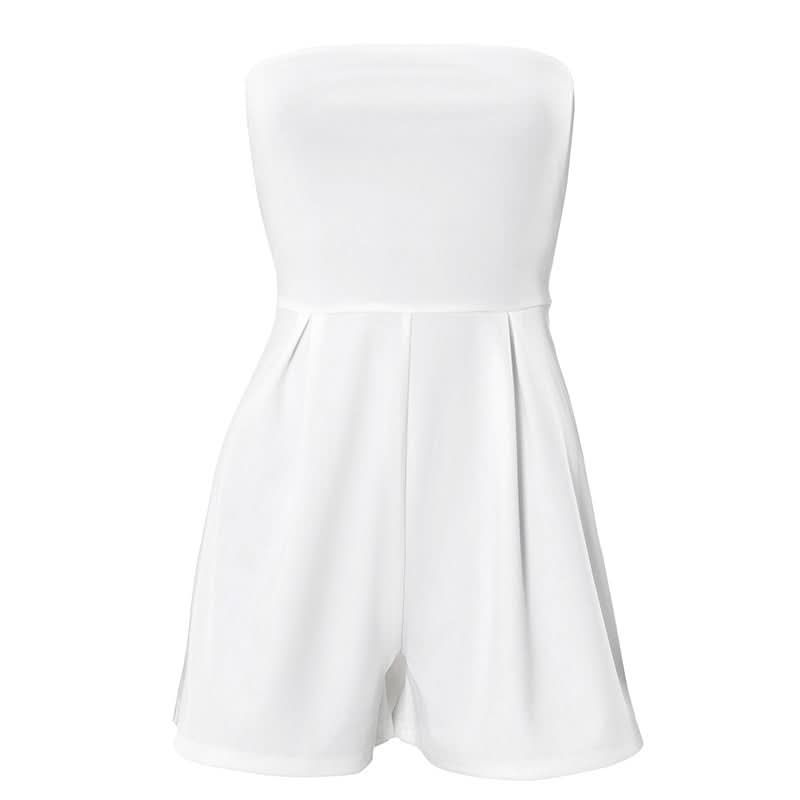 Beige ruched backless tube romper