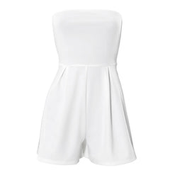 Beige ruched backless tube romper