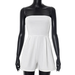 Beige ruched backless tube romper