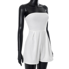 Beige ruched backless tube romper