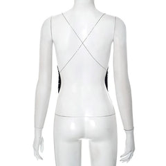 Glitter metal chain cross back cowl neck cami top