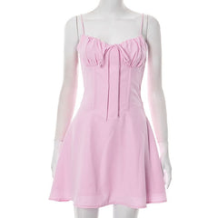 Self tie v neck ruched zip-up cami mini dress