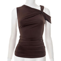 Irregular ruched hollow out solid cut out top