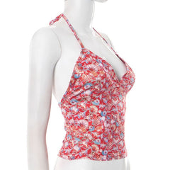 Halter self tie v neck print backless top