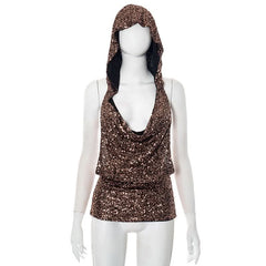 Hoodie glitter cowl neck metal chain top