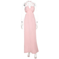 Cross front self tie v neck smocked maxi dress