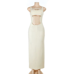 Hollow out square neck lace up cami cut out maxi dress