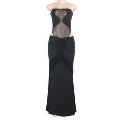Mesh button ruched ruffle tube skirt set