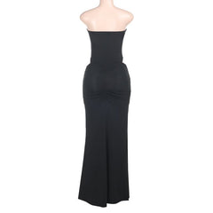 Mesh button ruched ruffle tube skirt set