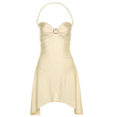 Halter sweetheart neck shell applique mini dress
