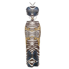 Backless abstract print maxi dress