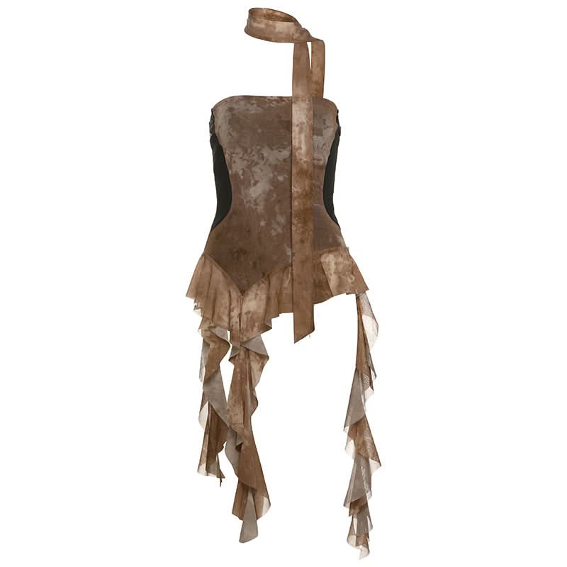 Ruffle mesh irregular tube top