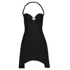 Halter sweetheart neck shell applique mini dress