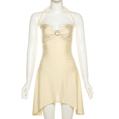 Halter sweetheart neck shell applique mini dress