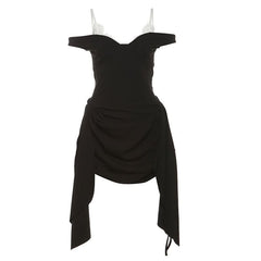 Off shoulder drawstring lace hem mini dress