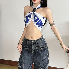 Halter letter print crop top