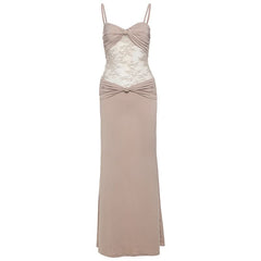 Ruched lace patchwork cami maxi dress