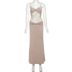 Ruched lace patchwork cami maxi dress
